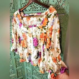 Rachel Roy | Women's Floral Square Neck Button Up Blouse | Size Small